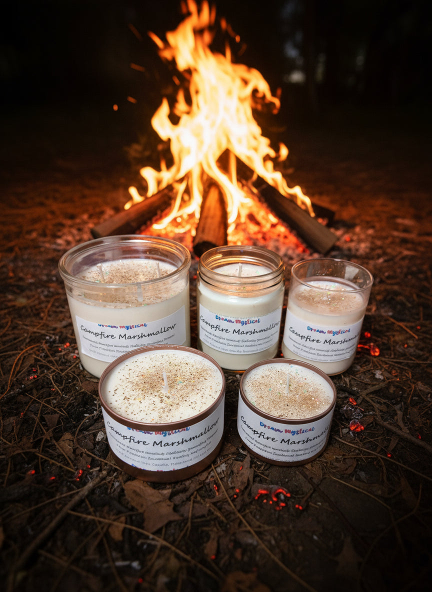 Astral Realms Campfire Marshmallow — Time Travel Shifting Timelines Walking through Portals Connection with the Holy Spirit Grounding Candle for Root & Heart Chakra Healing | Crystals + Herbs | Handmade Coconut Wax Candle