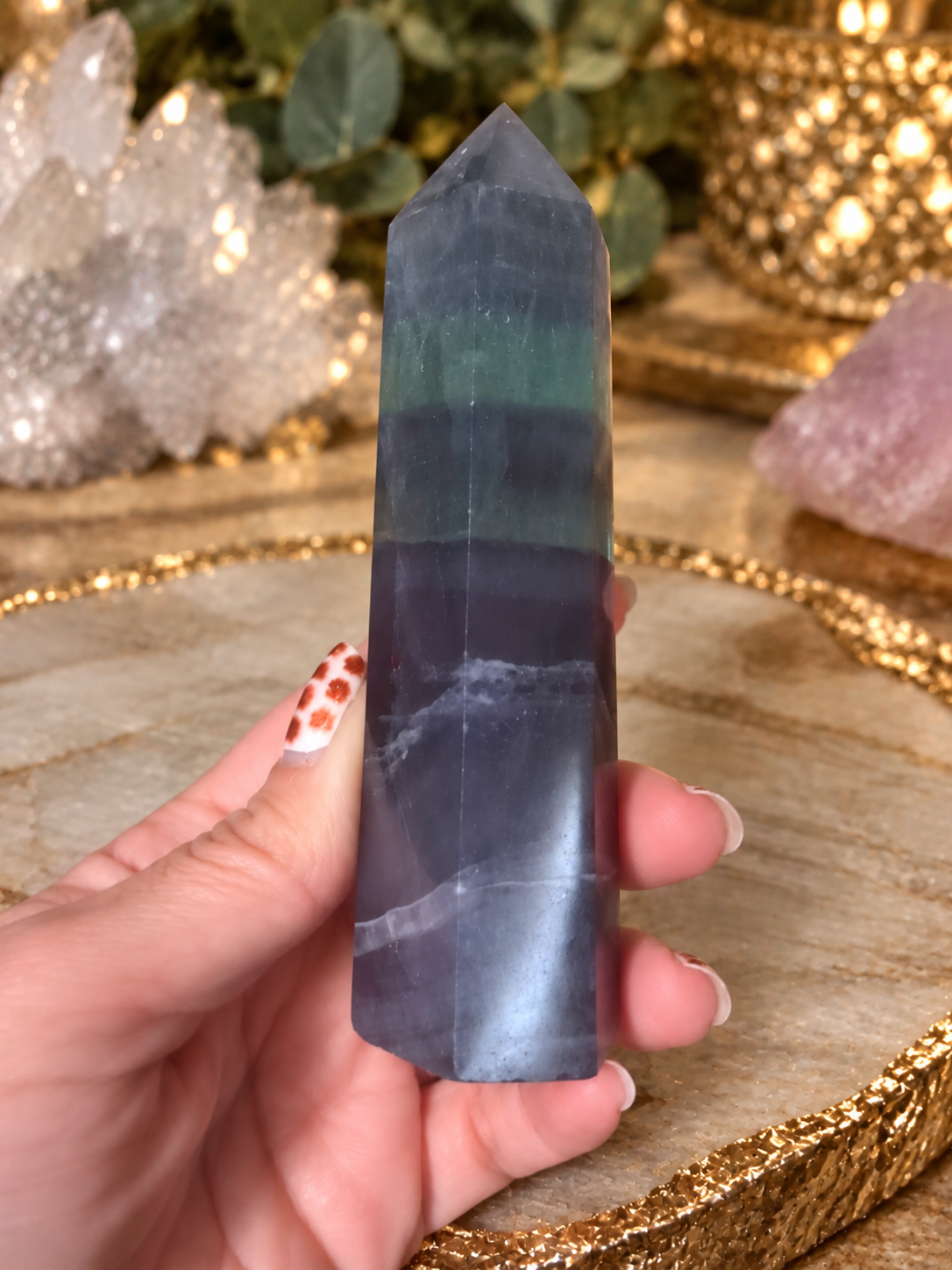 💜🌈 RAINBOW FLUORITE TOWER | PURPLE & GREEN BANDED