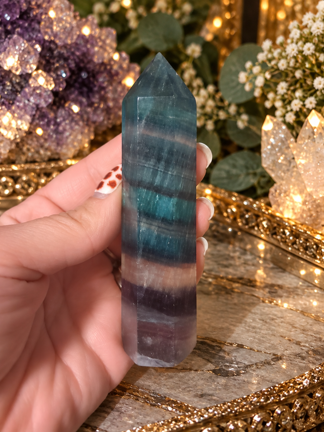 💜🌈 RAINBOW FLUORITE TOWER | PURPLE & GREEN BANDED