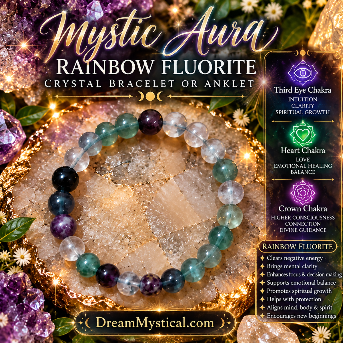 🌈✨ Mystic Aura Rainbow Fluorite Bracelet & Anklet