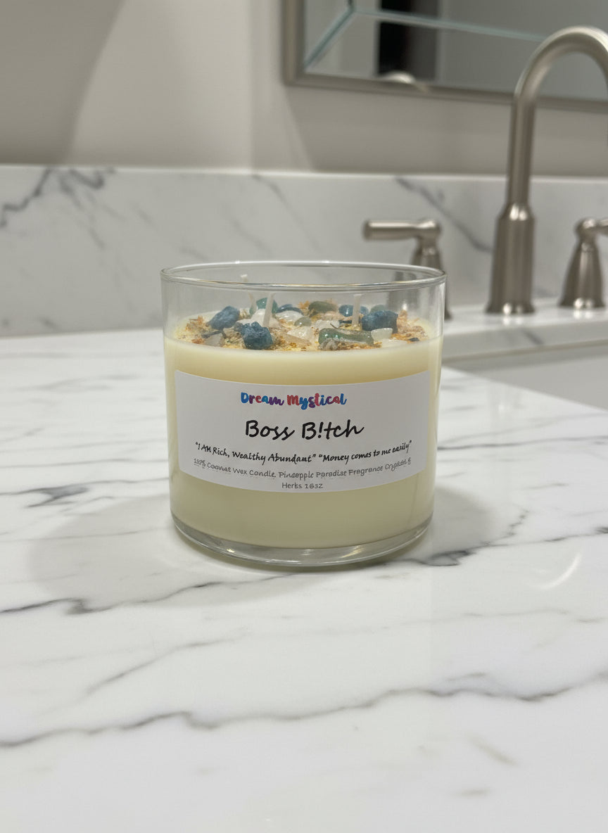 🕯️ Boss Bitch – Crystal Intention Candle for Money, Power & Confidence (Pineapple Paradise)