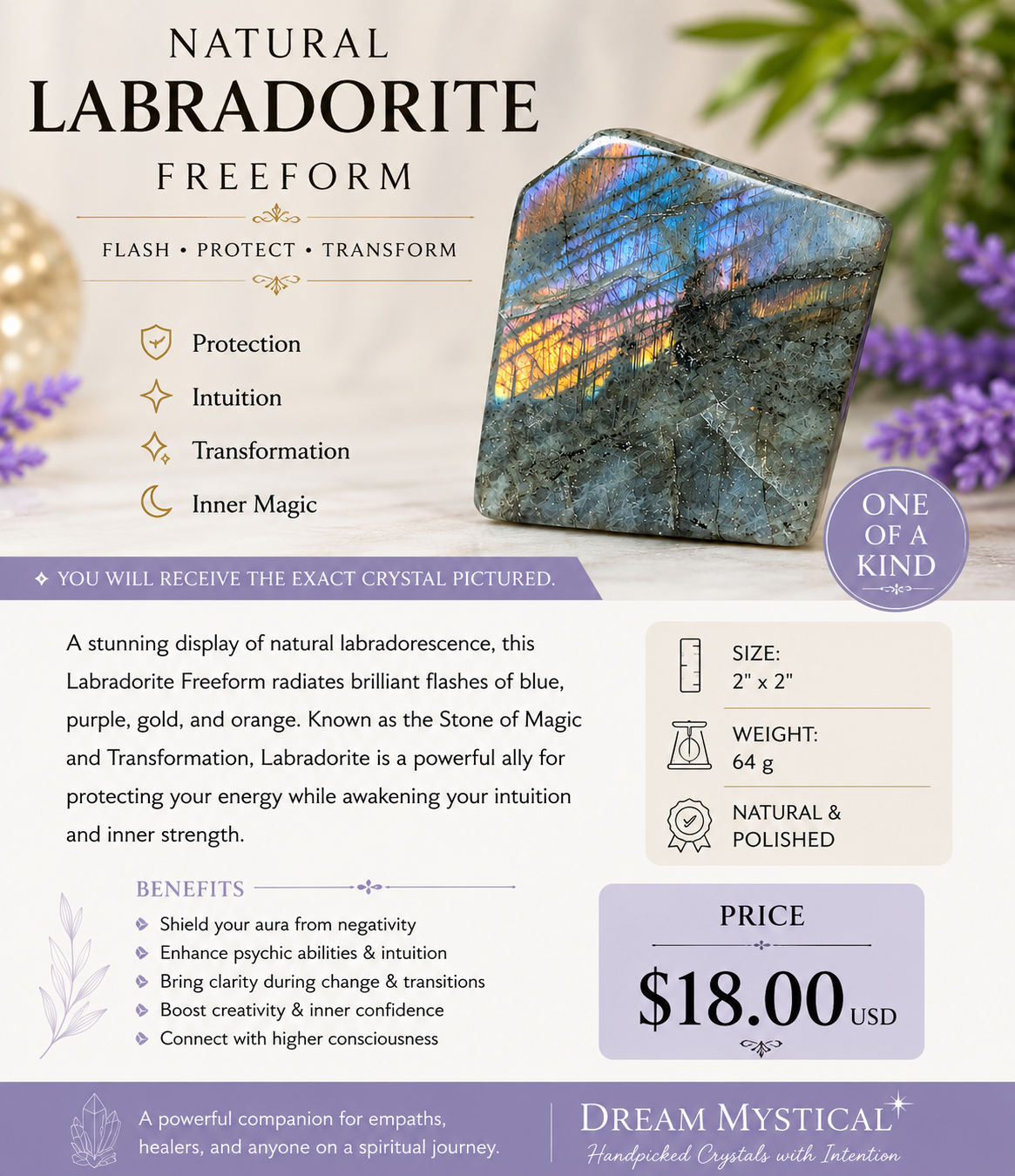 Natural Rainbow Labradorite Freeform – One of a Kind |Protection • Intuition • Transformation