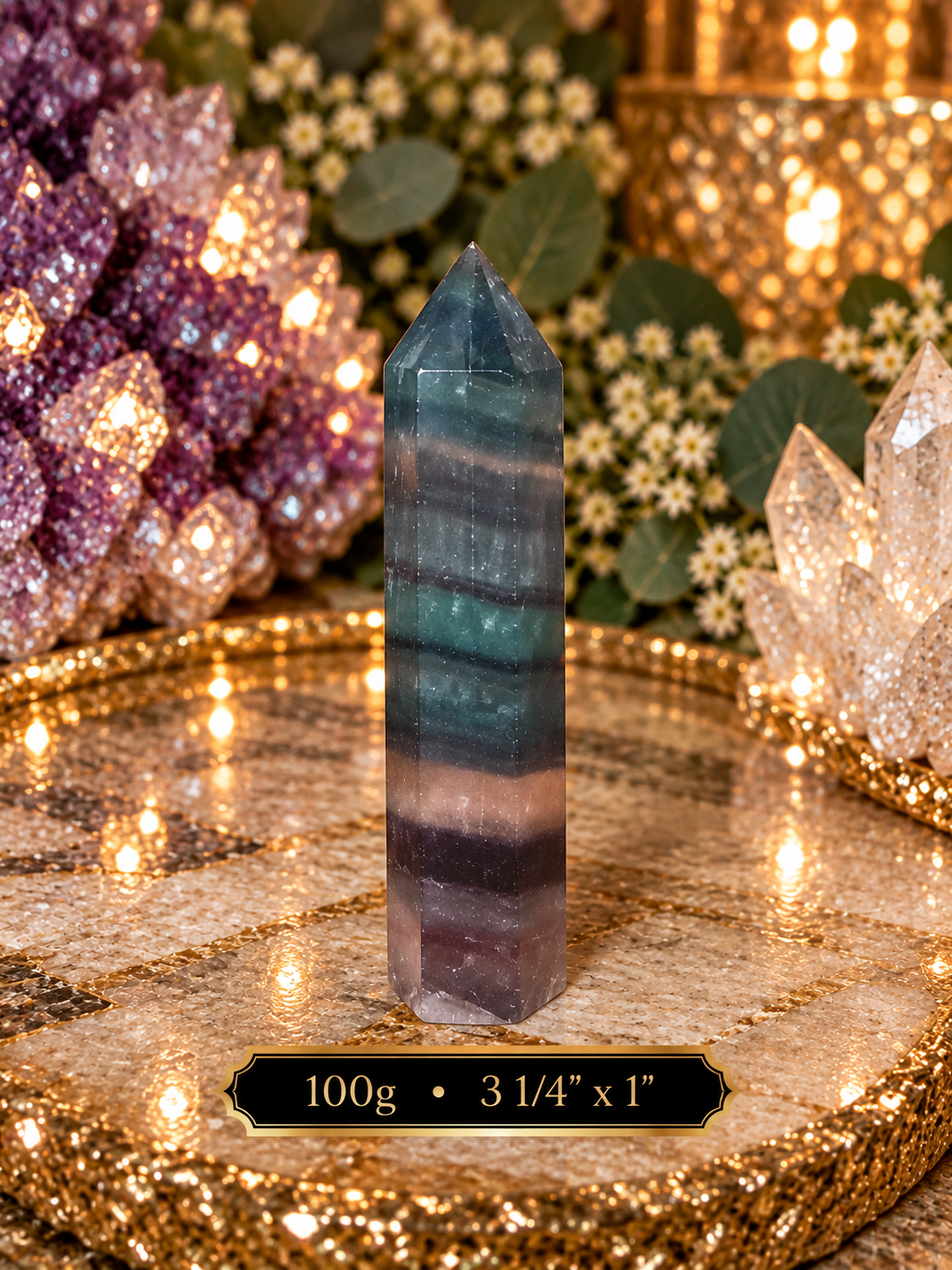 💜🌈 RAINBOW FLUORITE TOWER | PURPLE & GREEN BANDED