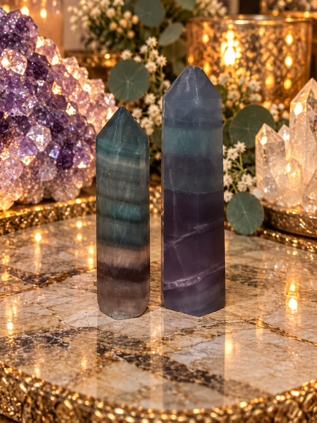 💜🌈 RAINBOW FLUORITE TOWER | PURPLE & GREEN BANDED