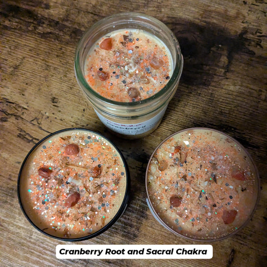 Cranberry Manifesting Candle Root/Sacral Chakra Connecting with others Protection Balance Mentoring Healing Infused with Carnelian crystals