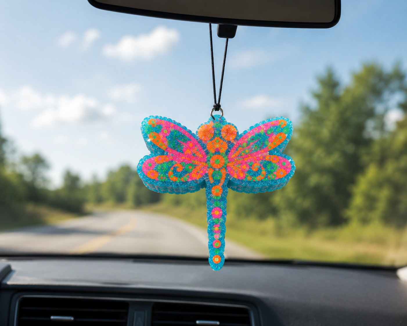 ✨ Enchanted Dragonfly Hand-Painted Car Freshie | Colorful Glitter Air Freshener ✨