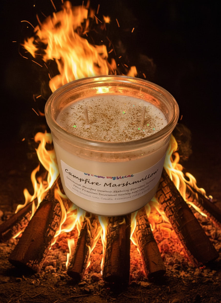 Astral Realms Campfire Marshmallow — Time Travel Shifting Timelines Walking through Portals Connection with the Holy Spirit Grounding Candle for Root & Heart Chakra Healing | Crystals + Herbs | Handmade Coconut Wax Candle