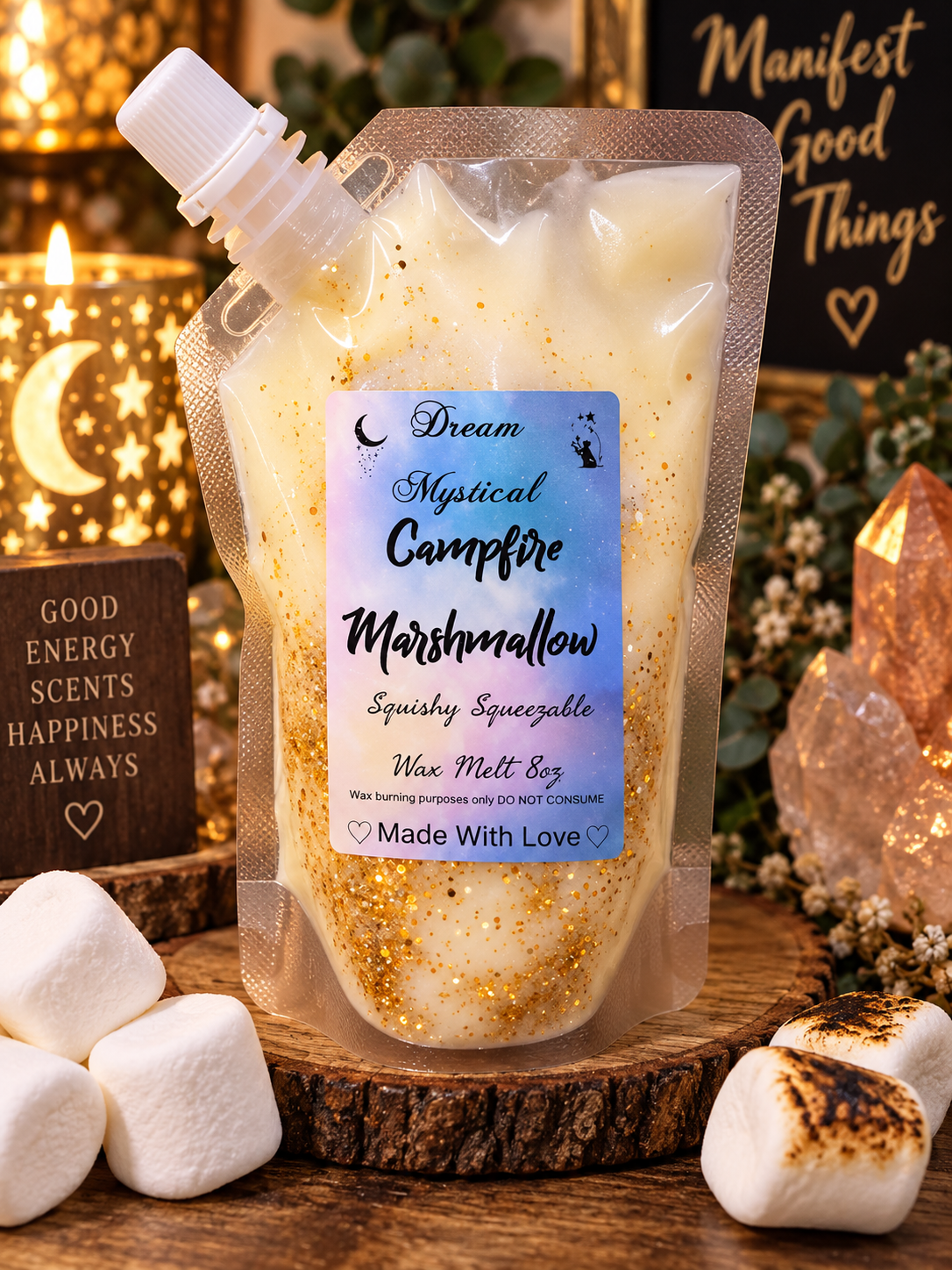 🔥 Campfire Marshmallow Squishy Squeezable Wax Melt | Cozy Fireside Scent 🔥Coconut Wax | Eco-friendly non toxic | Heavy Scent throw 2-4x stronger then candles | Handmade Luxury