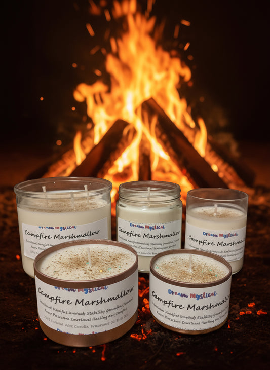 Astral Realms Campfire Marshmallow — Time Travel Shifting Timelines Walking through Portals Connection with the Holy Spirit Grounding Candle for Root & Heart Chakra Healing | Crystals + Herbs | Handmade Coconut Wax Candle
