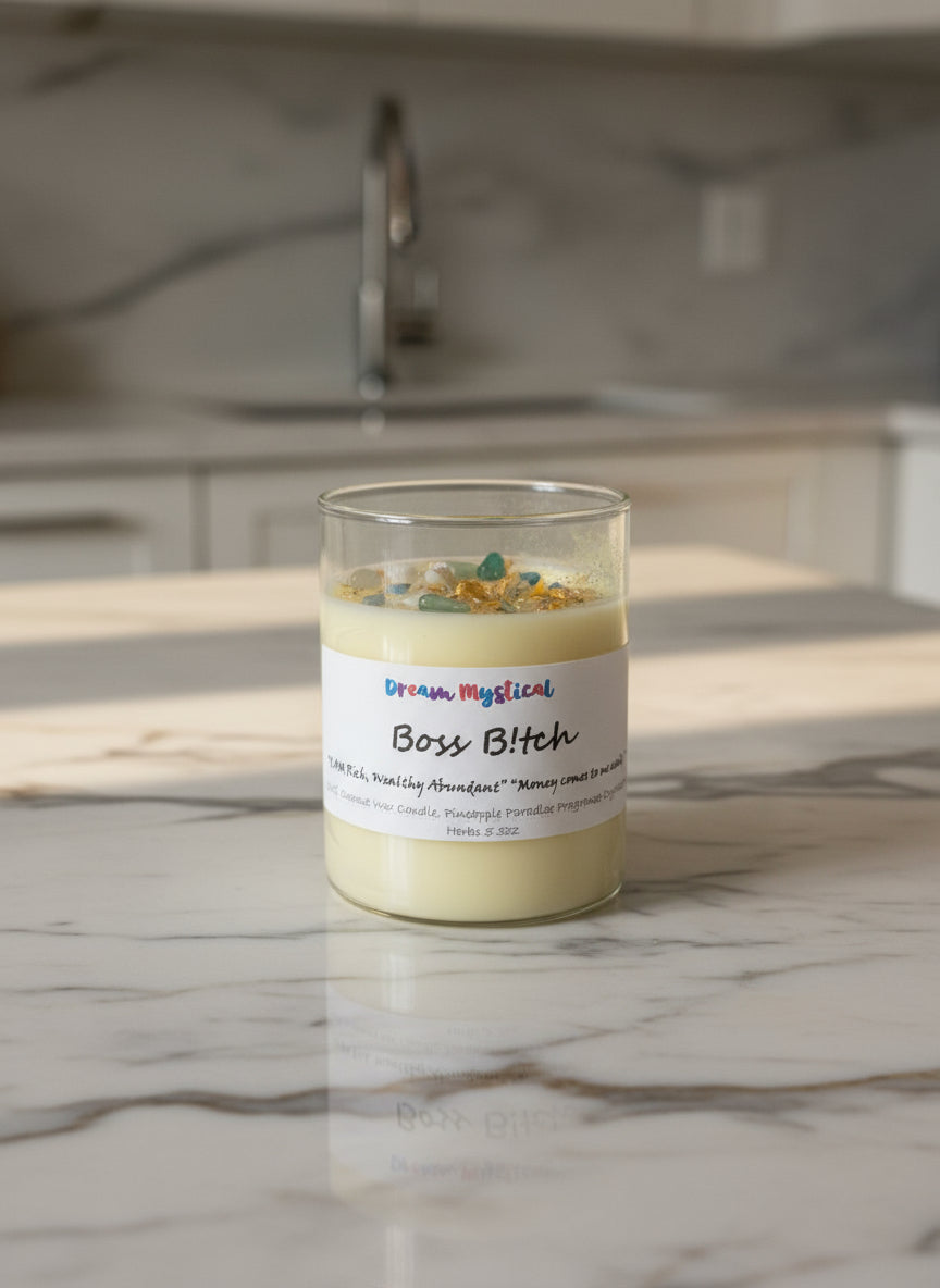 🕯️ Boss Bitch – Crystal Intention Candle for Money, Power & Confidence (Pineapple Paradise)
