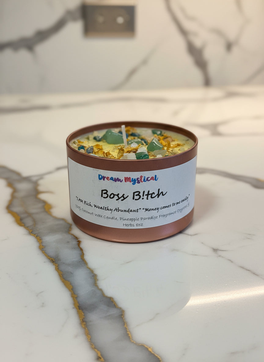 🕯️ Boss Bitch – Crystal Intention Candle for Money, Power & Confidence (Pineapple Paradise)