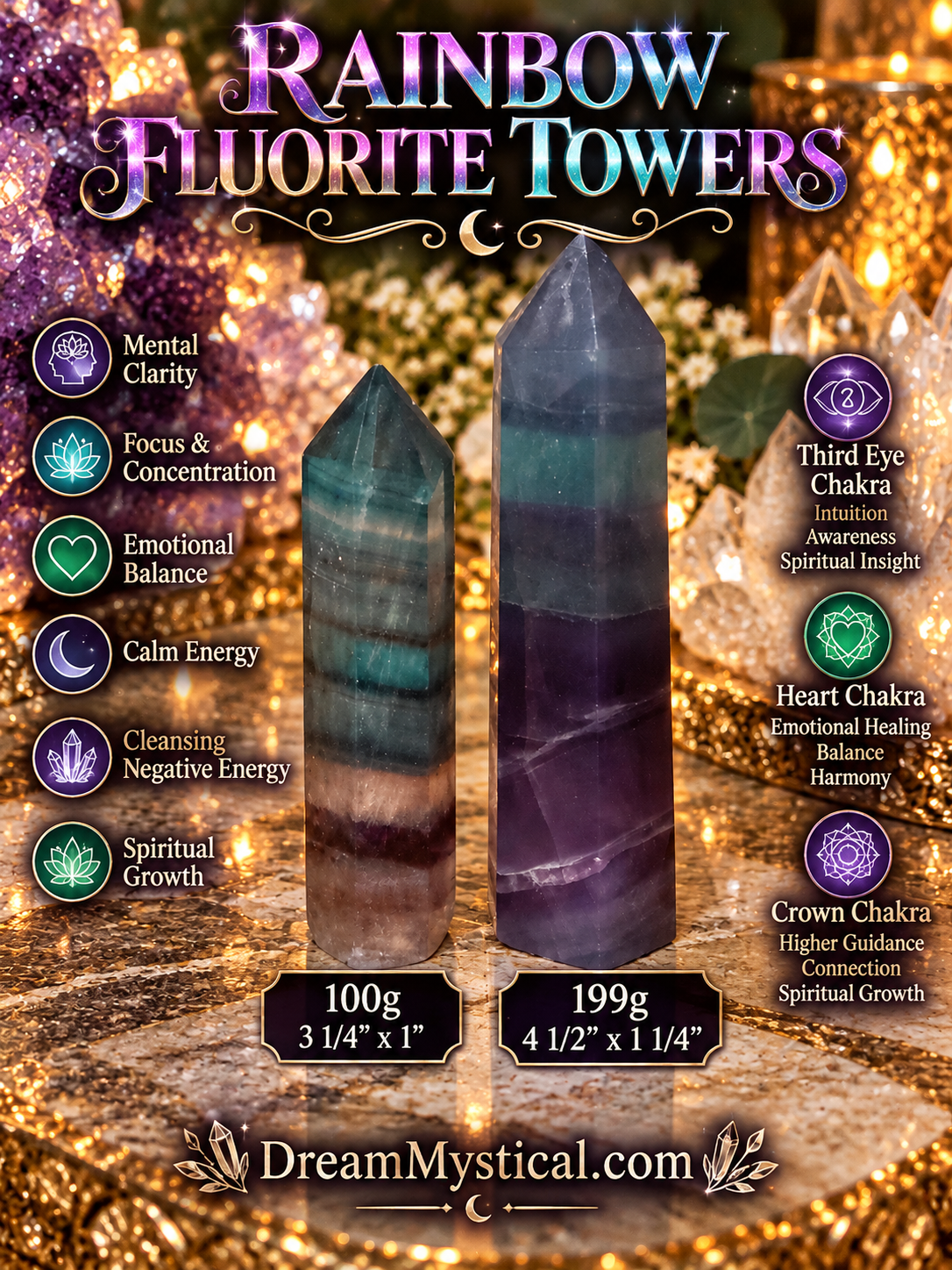 💜🌈 RAINBOW FLUORITE TOWER | PURPLE & GREEN BANDED