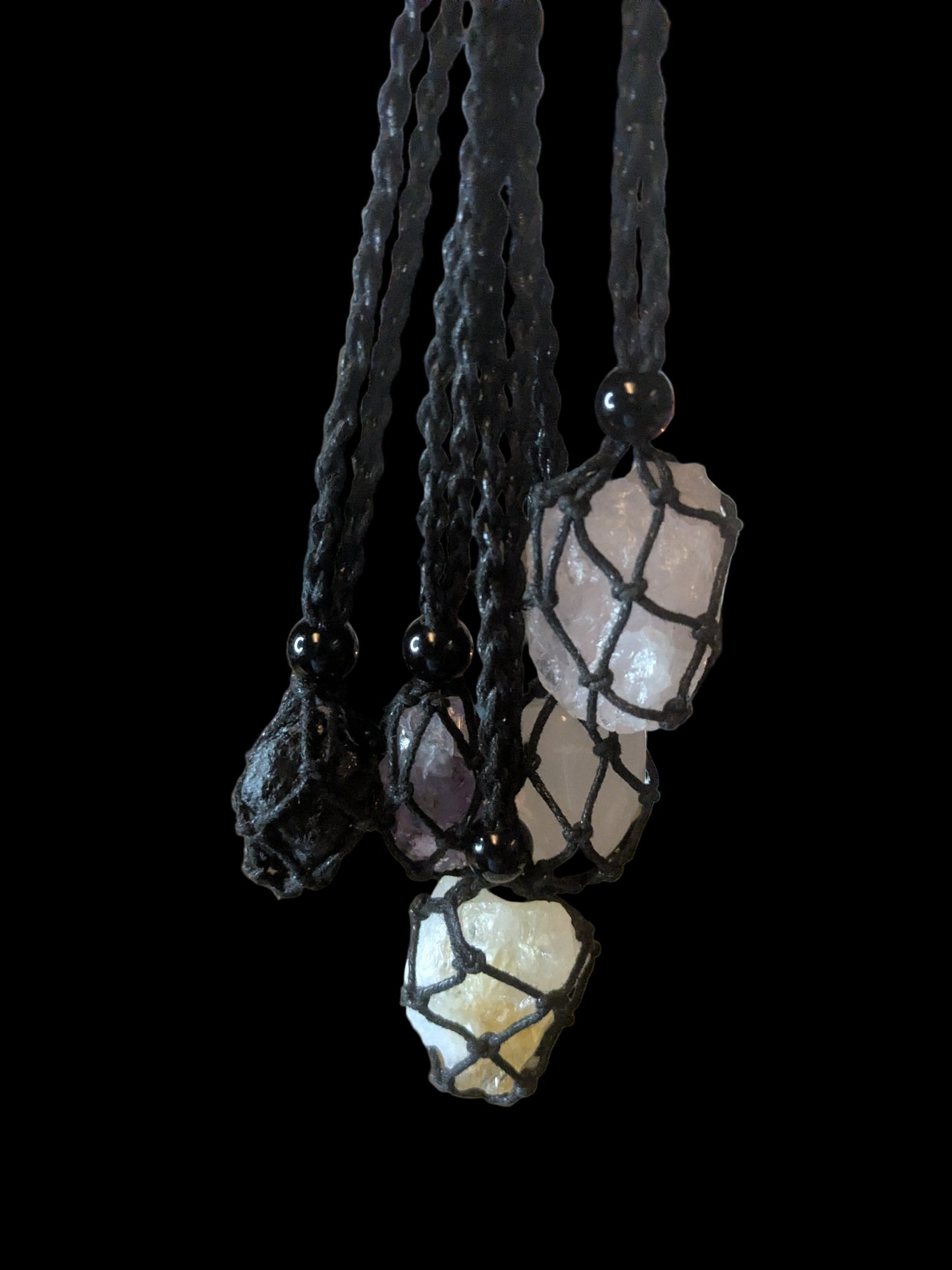 Sacred Divine Love Rose 🌹 Quartz Reiki Infused Interchangeable adjustable crystal Macrame pouch necklace