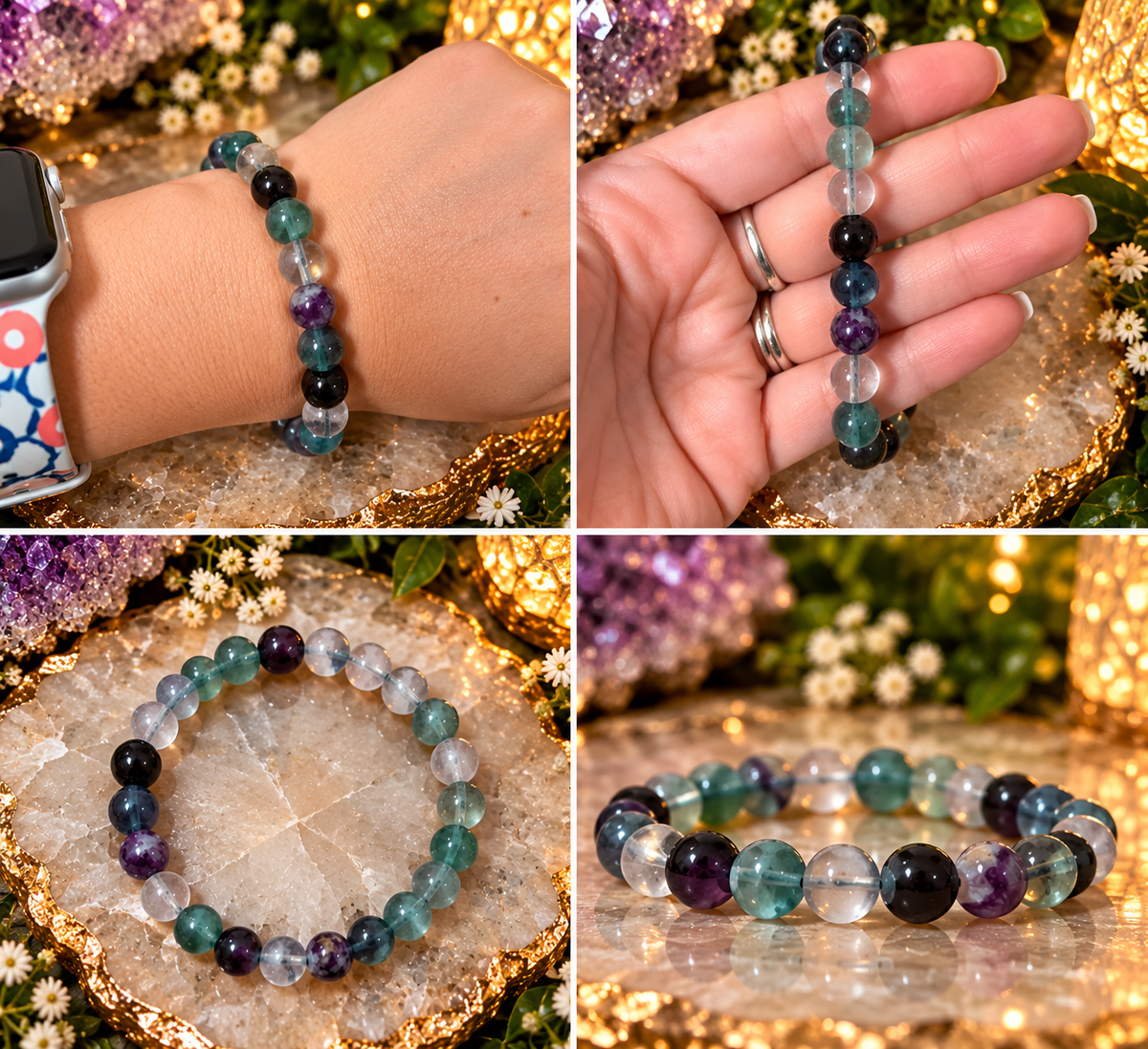 🌈✨ Mystic Aura Rainbow Fluorite Bracelet & Anklet
